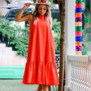 Christopher John Rogers Orange Sleeveless Ruffle Shift Boatneck Dress NWOT